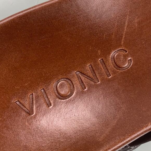 Vionic Elijah water repellent Leather Flip Flops Sandals men size 7 unisex EUC - Picture 2 of 13